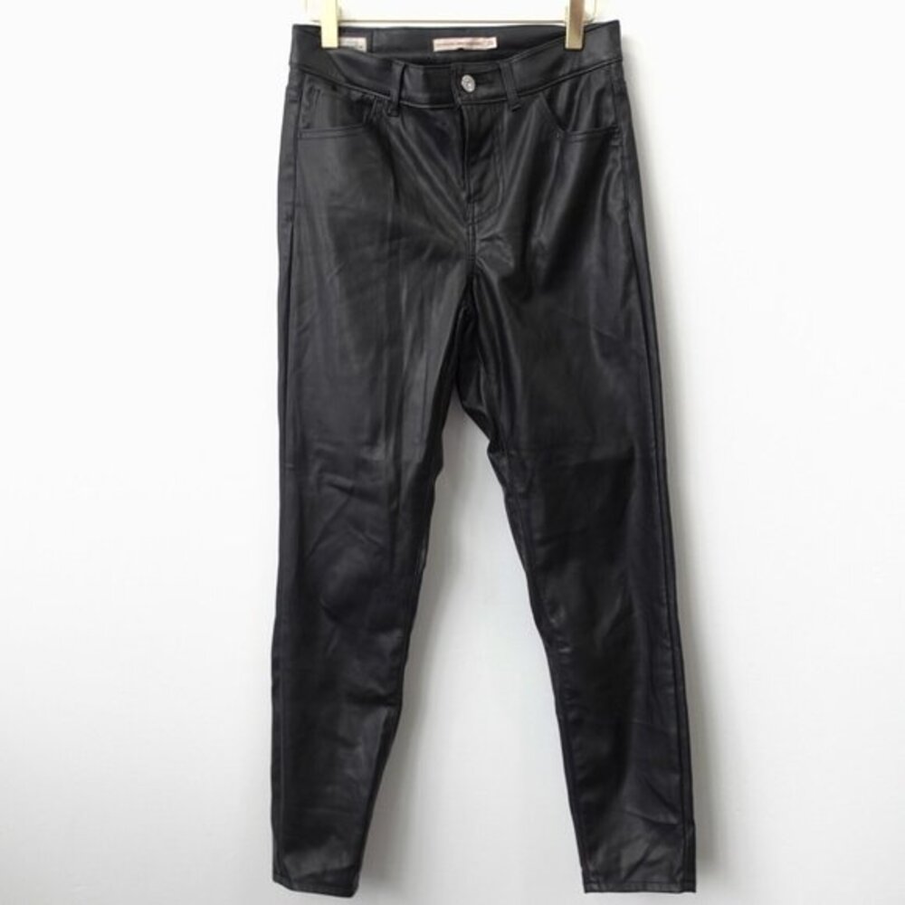 LEVIS Women Y2K Punk Rock Leather Pants 26 Black Classic High Rise Skinny FAUX